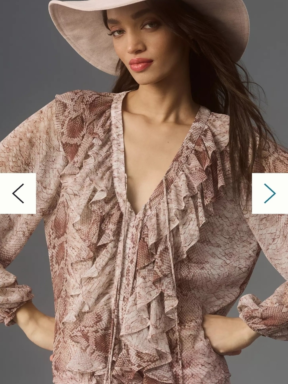 NWT Anthropologie Brown Snake-Print Ruffled V-Neck Blouse Small